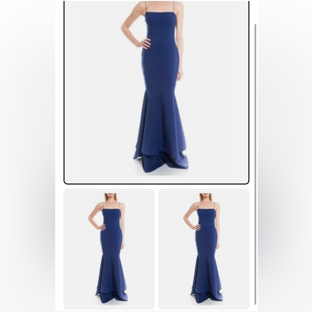LIKELY Womens Blue Fluted Skirt Spaghetti Strap Full-Length Mermaid Dress 12
